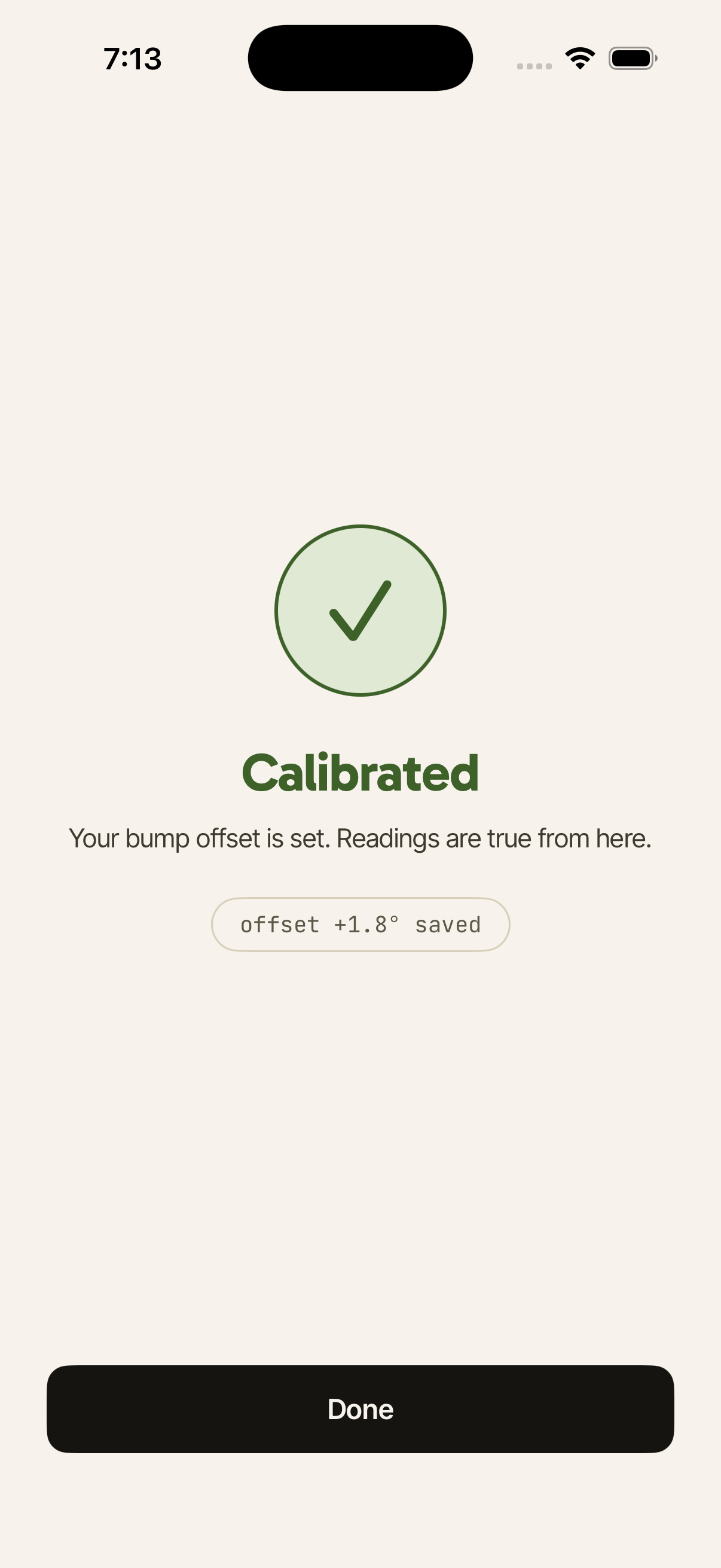 Calibration complete, offset saved