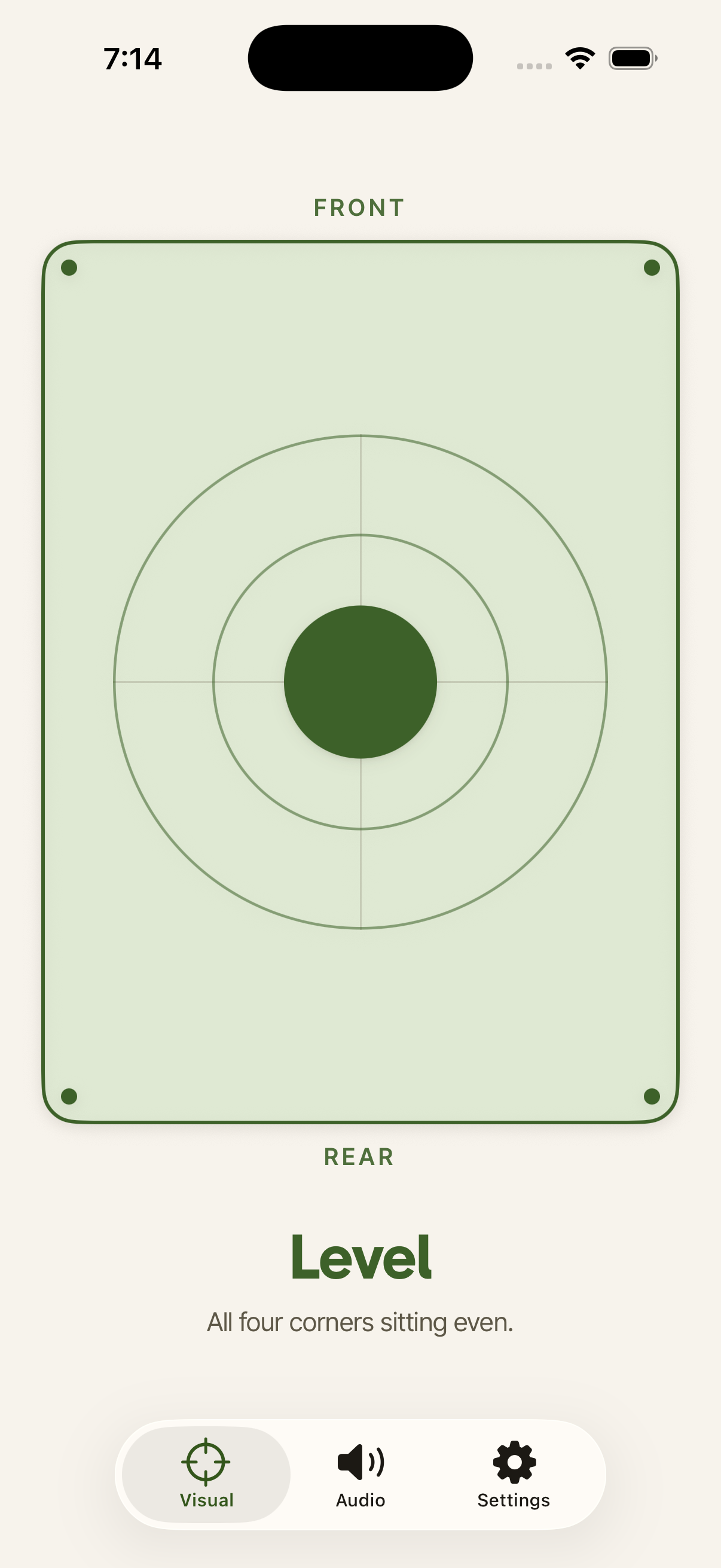 FlatPad turning green the moment the rig is level
